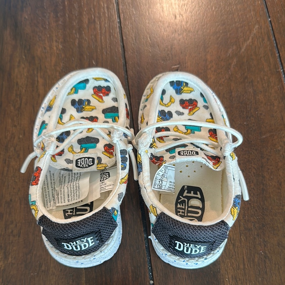 Baby size 5 Hey Dude White and Black Sneakers Comfortable Casual Footwear
